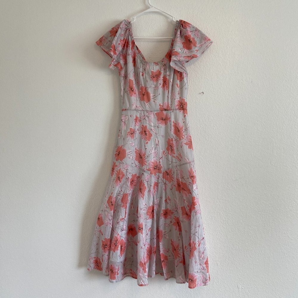 La Vie Rebecca Taylor Womens LOUISE Gray Pink Floral A Line Dress Size XS - Picture 5 of 10